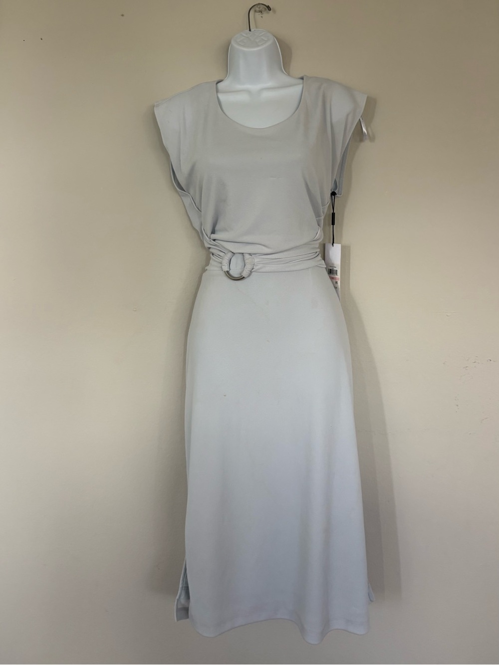 Calvin Klein Gray Cap Sleeve Ring Belt Maxi Dress Size 10